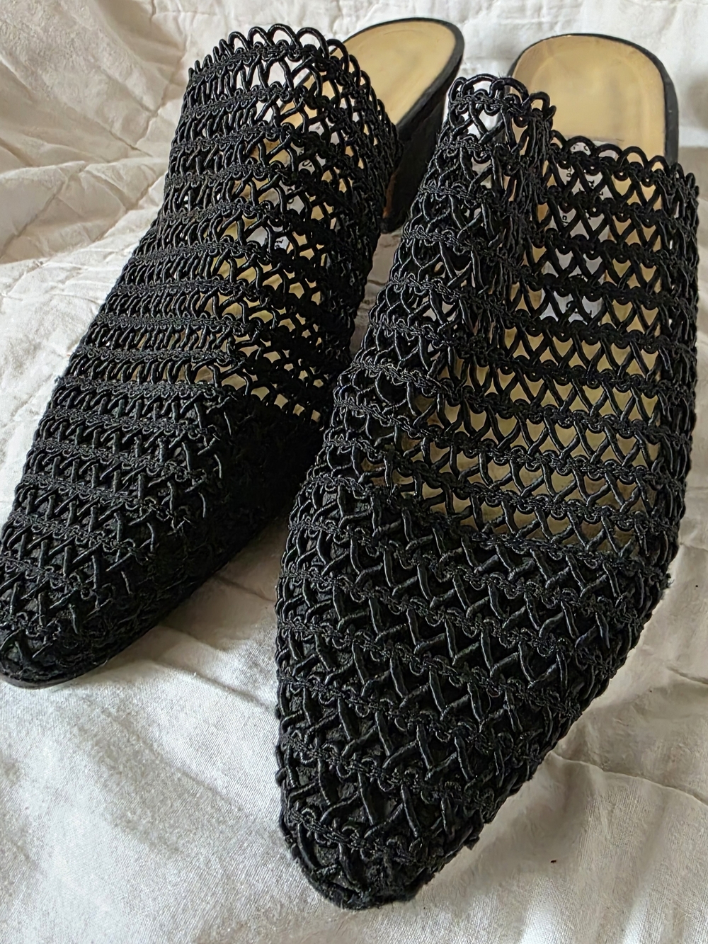 Charles David Black Woven Pointed-Toe Slip-On Mules